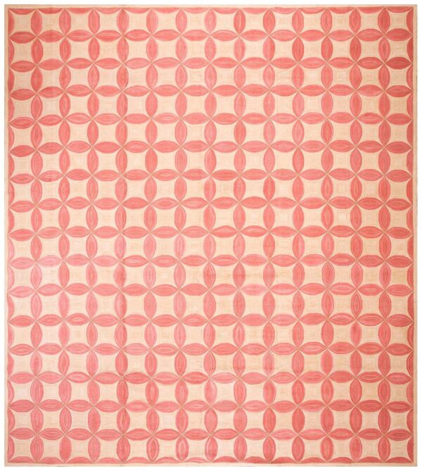 Contemporary american hooked rug — red circles pattern