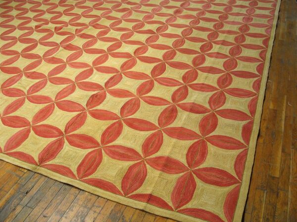 Contemporary american hooked rug — red circles pattern - detail view 1