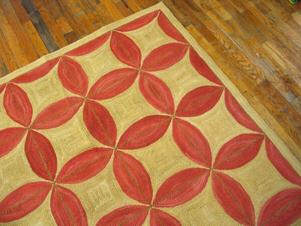 Contemporary american hooked rug — red circles pattern - detail view 3