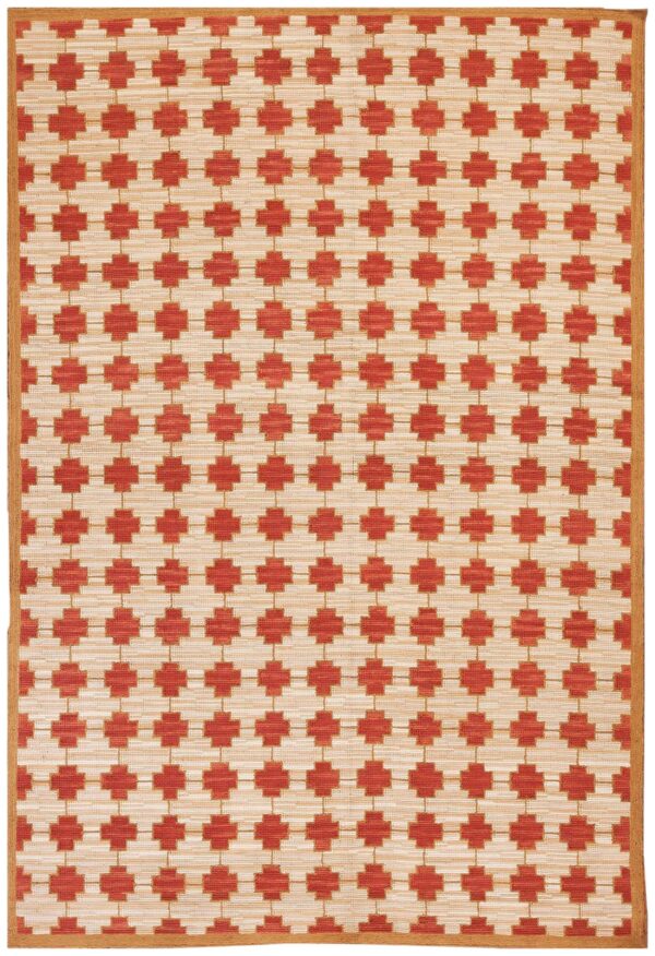 Contemporary american hooked rug 6'ã—9' â€” red & cream cross pattern