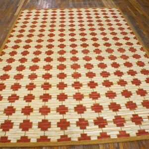 Contemporary American Hooked Rug 6'Ã—9' â€” Red & Cream Cross Pattern - detail view 1