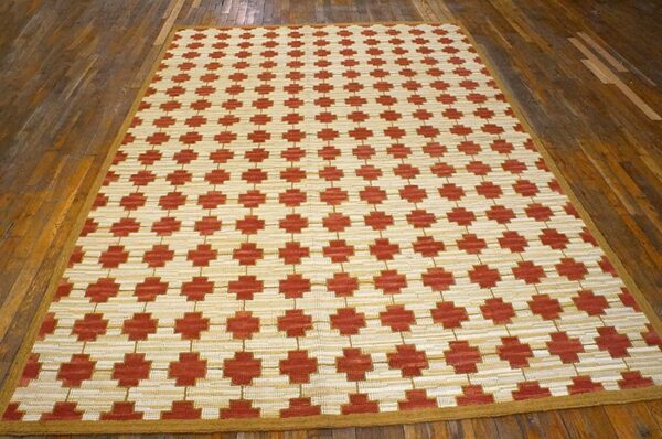 Contemporary american hooked rug 6'ã—9' â€” red & cream cross pattern - detail view 1