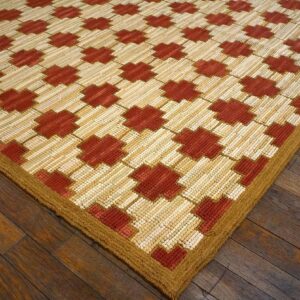Contemporary American Hooked Rug 6'Ã—9' â€” Red & Cream Cross Pattern - detail view 3