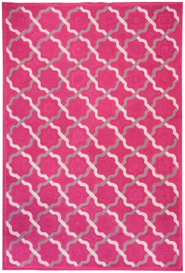 Contemporary american hooked rug 6'ã—9' â€” red & raspberry geometric