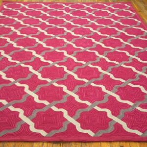 Contemporary American Hooked Rug 6'Ã—9' â€” Red & Raspberry Geometric - detail view 1