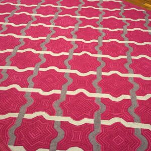 Contemporary American Hooked Rug 6'Ã—9' â€” Red & Raspberry Geometric - detail view 2