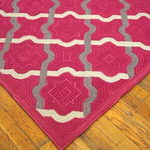 Contemporary American Hooked Rug 6'Ã—9' â€” Red & Raspberry Geometric - detail view 3