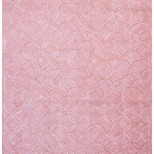 Contemporary American Hooked Rug — Rose Background, Geometric Pattern