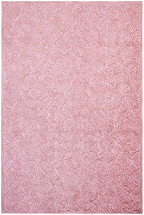 Contemporary american hooked rug — rose background, geometric pattern