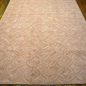Contemporary American Hooked Rug — Rose Background, Geometric Pattern - detail view 1