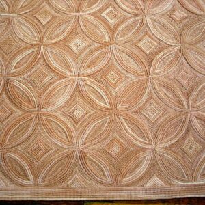 Contemporary American Hooked Rug — Rose Background, Geometric Pattern - detail view 2