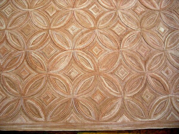 Contemporary american hooked rug — rose background, geometric pattern - detail view 2