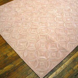 Contemporary American Hooked Rug — Rose Background, Geometric Pattern - detail view 3