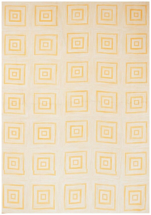 Contemporary american hooked rug — soft yellow square pattern