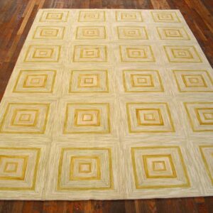 Contemporary American Hooked Rug — Soft Yellow Square Pattern - detail view 1