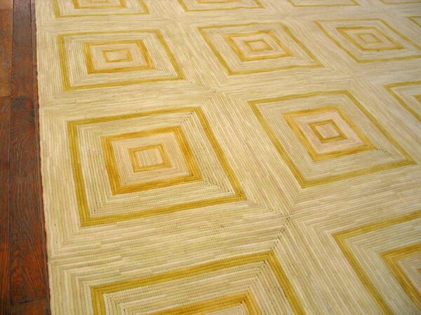 Contemporary american hooked rug — soft yellow square pattern - detail view 3