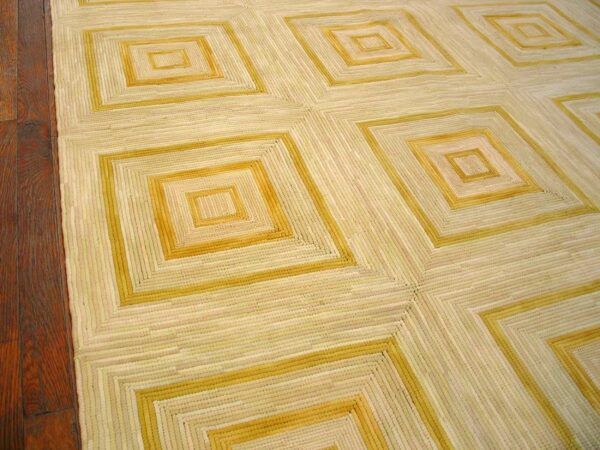 Contemporary american hooked rug — soft yellow square pattern - detail view 4