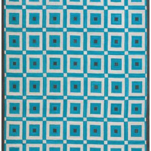 Contemporary American Hooked Rug 6'Ã—9' â€” Teal Geometric Design