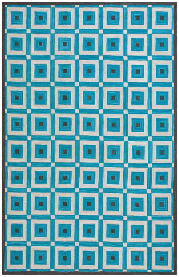 Contemporary american hooked rug 6'ã—9' â€” teal geometric design