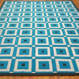 Contemporary American Hooked Rug 6'Ã—9' â€” Teal Geometric Design - detail view 1