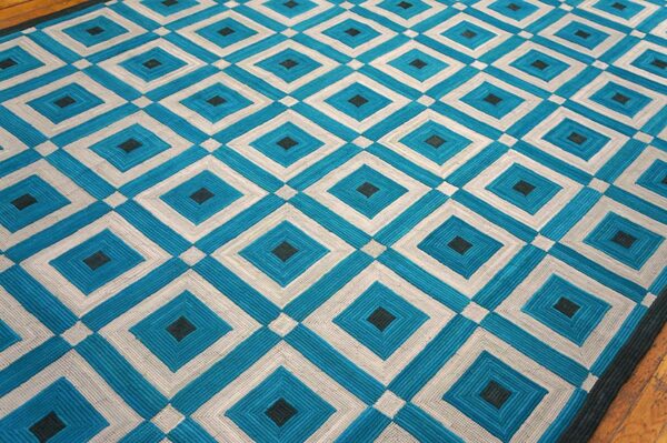 Contemporary american hooked rug 6'ã—9' â€” teal geometric design - detail view 2