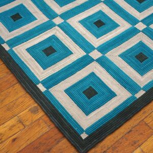 Contemporary American Hooked Rug 6'Ã—9' â€” Teal Geometric Design - detail view 3