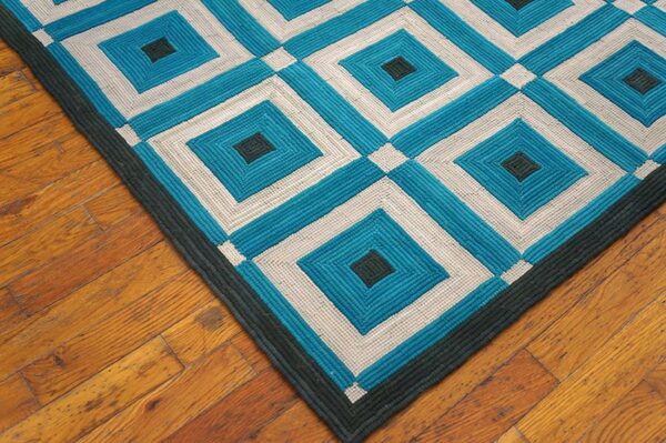 Contemporary american hooked rug 6'ã—9' â€” teal geometric design - detail view 3