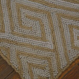 Contemporary American Hooked Rug — White & Brown Geometric Pattern - detail view 2