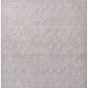 Contemporary American Hooked Rug — White & Brown Geometric Pattern