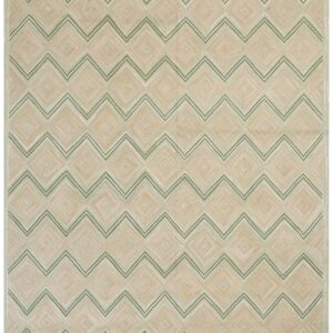 Contemporary American Hooked Rug, Zig Zag Pattern, 6'×9' Cotton