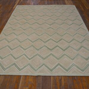 Contemporary American Hooked Rug, Zig Zag Pattern, 6'×9' Cotton - detail view 1