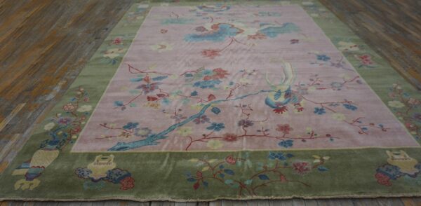 Contemporary chinese art deco style carpet 8'10"ã—11'8" hand-knotted wool - detail view 1