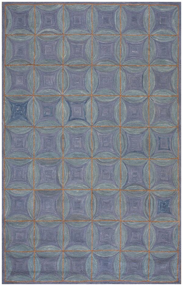 Contemporary cotton hooked rug 6'ã—9' classic geometric blue reproduction