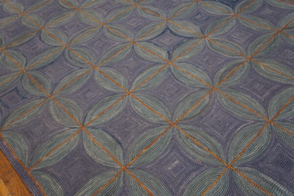 Contemporary cotton hooked rug 6'ã—9' classic geometric blue reproduction - detail view 2