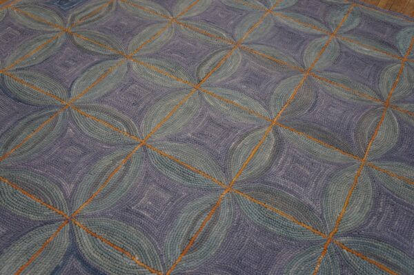 Contemporary cotton hooked rug 6'ã—9' classic geometric blue reproduction - detail view 7