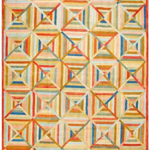 Contemporary Cotton Hooked Rug, Multi-Diamond Pattern, Colorful Field