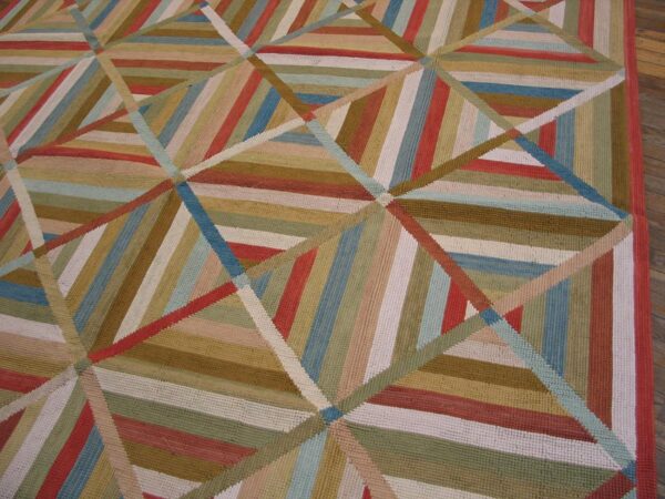 Contemporary cotton hooked rug, multi-diamond pattern, colorful field 2 Contemporary cotton hooked rug, multi-diamond pattern, colorful field - detail view 1