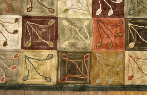 Contemporary cotton hooked rug, multicolor ground, hand-hooked - detail view 5