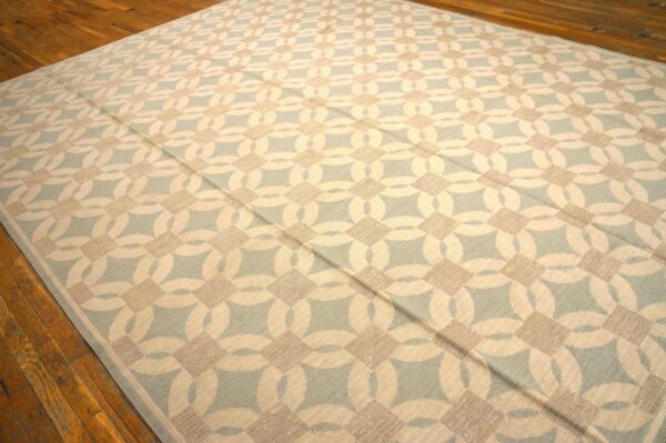 Contemporary handwoven wool needlepoint flat-weave rug, impressive geometric design - detail view 2