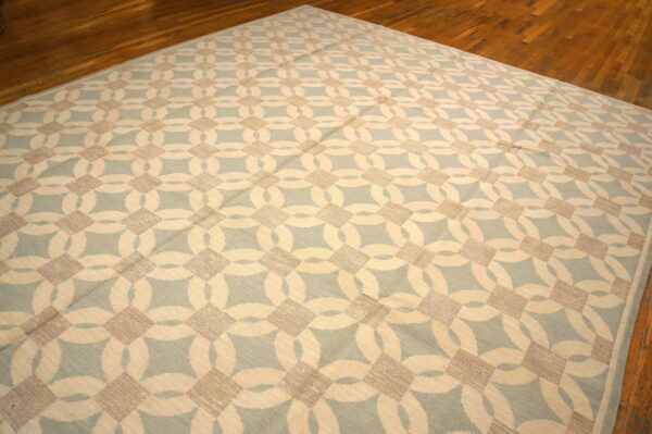 Contemporary handwoven wool needlepoint flat-weave rug, impressive geometric design - detail view 3