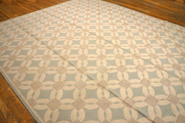 Contemporary handwoven wool needlepoint flat-weave rug, impressive geometric design - detail view 5