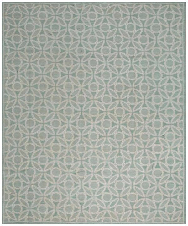Contemporary handwoven wool needlepoint flat-weave rug, refined classical composition
