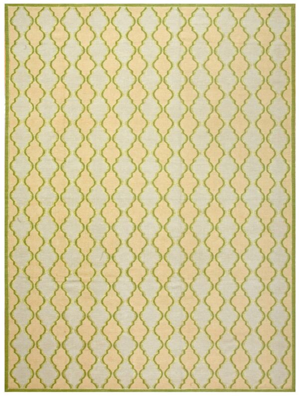 Contemporary handwoven wool needlepoint flat-weave rug with silk highlights, an awe-inspiring decorative composition with silk highlights