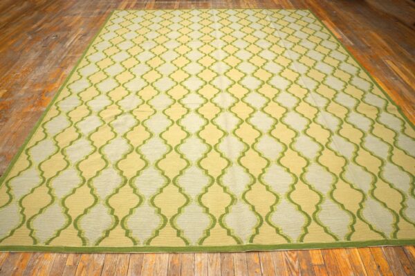 Contemporary handwoven wool needlepoint flat-weave rug with silk highlights, an awe-inspiring decorative composition with silk highlights - detail view 1