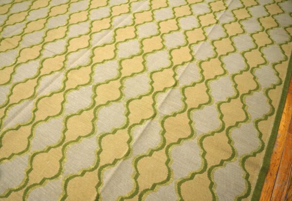 Contemporary handwoven wool needlepoint flat-weave rug with silk highlights, an awe-inspiring decorative composition with silk highlights - detail view 7