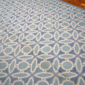 Contemporary Handwoven Wool Needlepoint Flat-Weave Rug with silk highlights, a calming composition with silk highlights - detail view 2