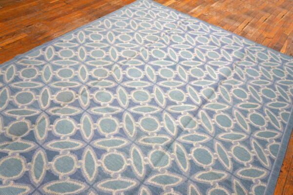 Contemporary handwoven wool needlepoint flat-weave rug with silk highlights, a calming composition with silk highlights - detail view 3