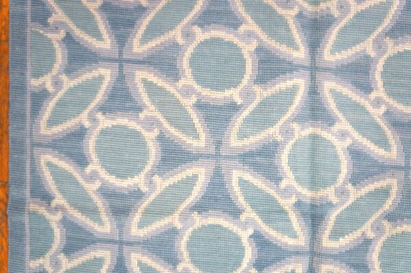 Contemporary handwoven wool needlepoint flat-weave rug with silk highlights, a calming composition with silk highlights - detail view 4