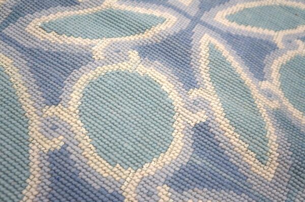 Contemporary handwoven wool needlepoint flat-weave rug with silk highlights, a calming composition with silk highlights - detail view 5
