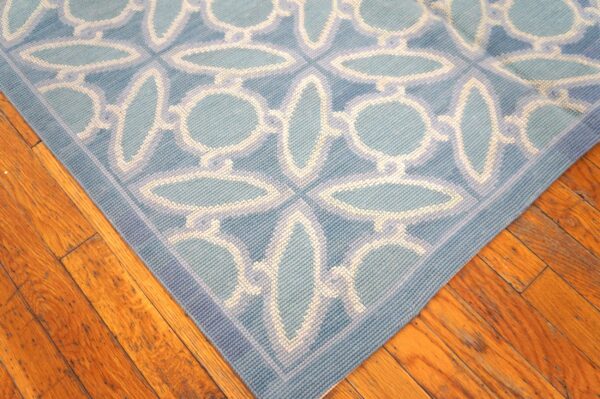 Contemporary handwoven wool needlepoint flat-weave rug with silk highlights, a calming composition with silk highlights - detail view 6